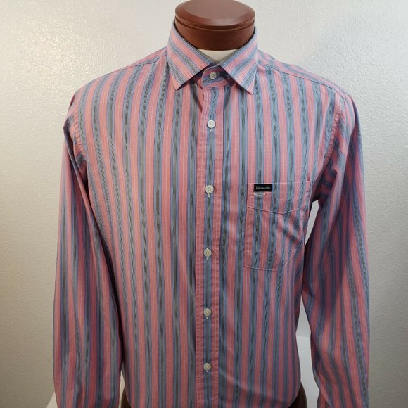 Faconnable Mens Button‎ Blue Pink Plaid Club Shirt - Picture 6 of 10
